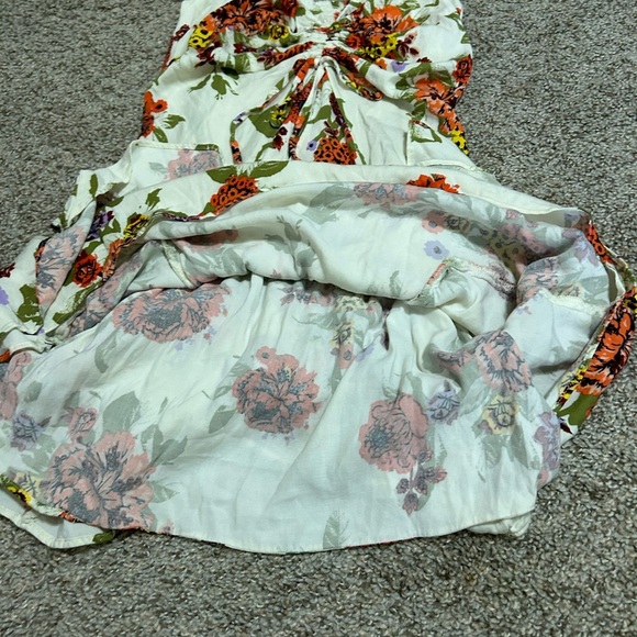 FREE PEOPLE Happy Heart Mini Dress Ivory Orange Floral Women's Size Medium Party - Picture 4 of 9